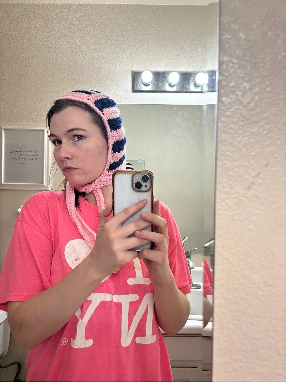 Striped Knit Bonnet in Pink & Blue